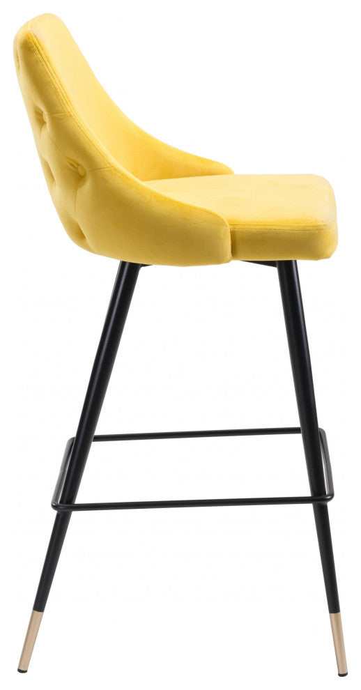 41" Yellow Velvet Color Pop Bar Chair