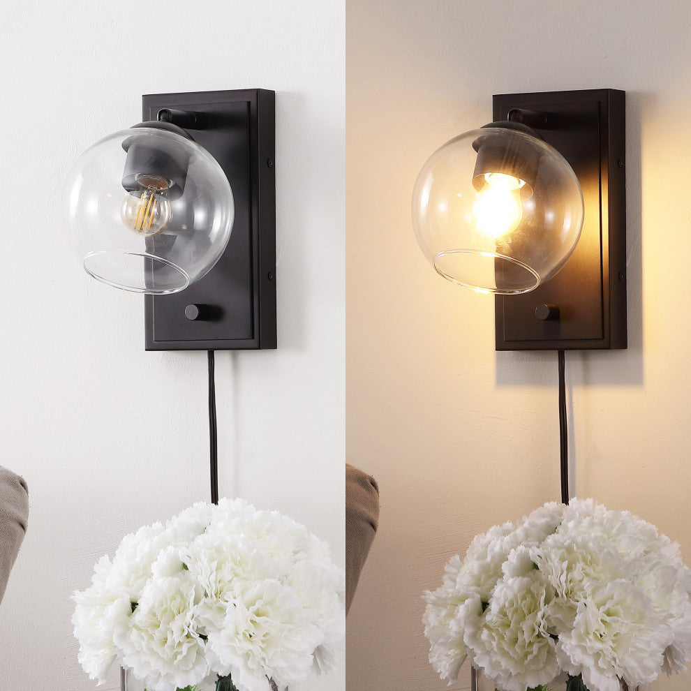6" 1-Light Plug-In or Hardwired Adjustable Iron LED Sconce, Rotary Dimmer