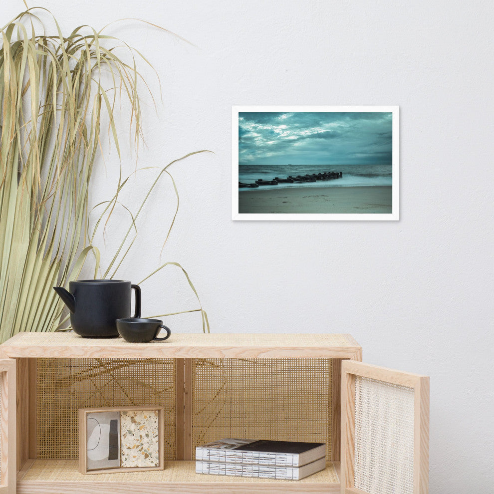 Blue Morning at Rehoboth Coastal Landscape Framed Photo Paper Wall Art Prints, White, 12" X 18"