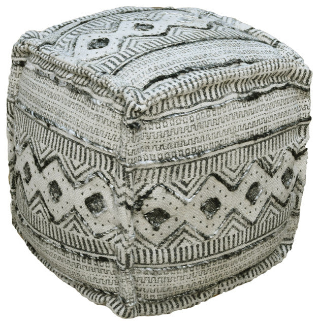 Contemporary Handmade Cotton Pouf, 14x14x14