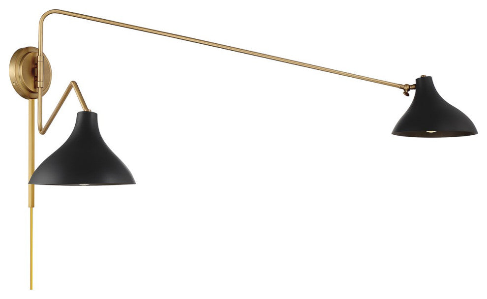 Savoy House Meridian 2-Light Wall Sconce M90088MBKNB, Matte Black With Brass