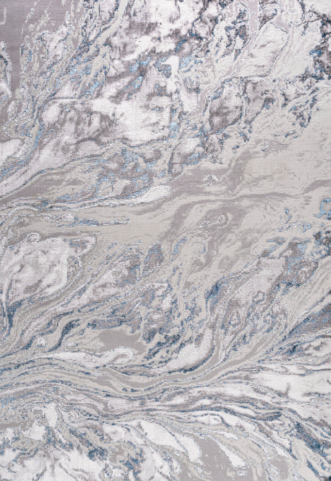 Swirl Marbled Abstract Area Rug, Gray/Blue, 4 X 6