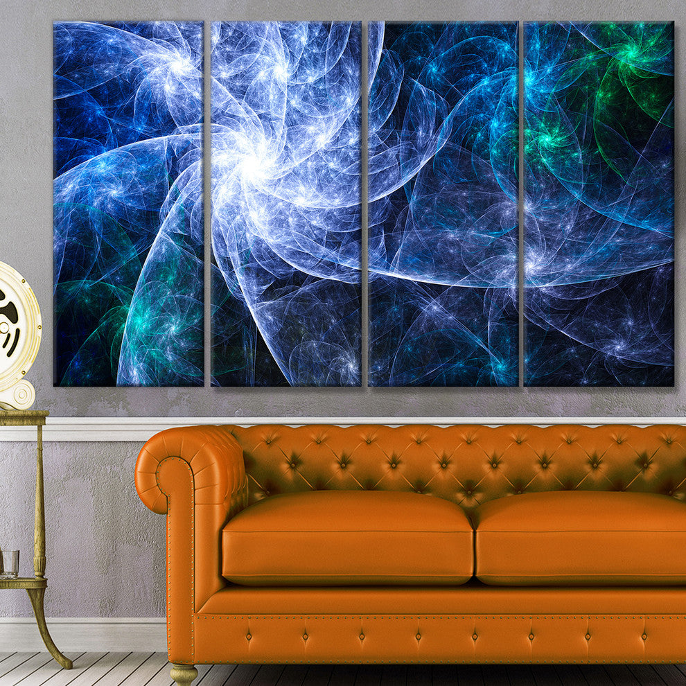 Blue Fractal Star Pattern, Abstract Canvas Art Print, 48"x28", 4 Panels