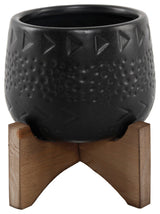 3.5" Caveman Ceramic On Stand, Matte Black
