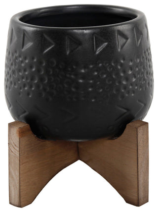 3.5" Caveman Ceramic On Stand, Matte Black