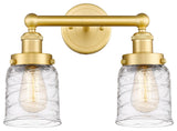 Edison Small Bell 2-Light 16" Bath Vanity Light, Satin Gold, Clear Deco Swirl
