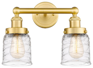 Edison Small Bell 2-Light 16" Bath Vanity Light, Satin Gold, Clear Deco Swirl