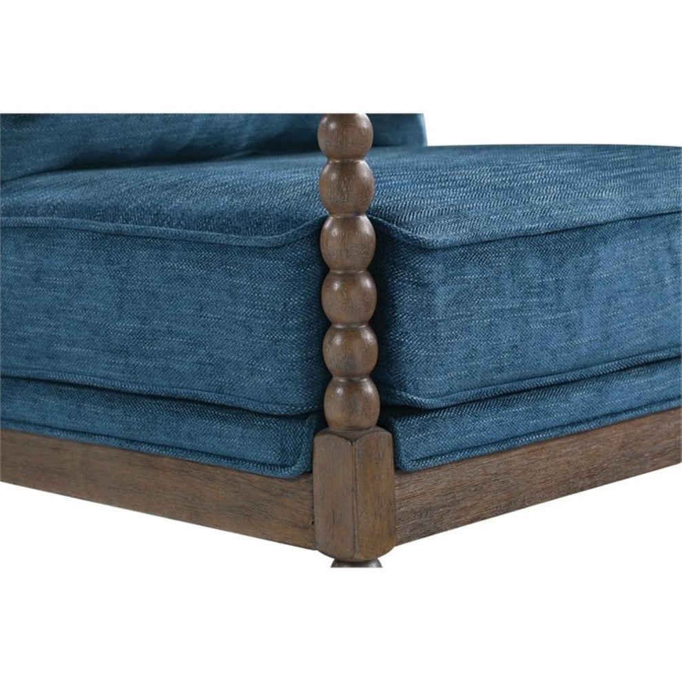 Home Square 2 Piece Linen Fabric Spindle Chair Set with Wood Frame in Navy Blue