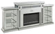 Benzara BM266450 Fireplace With LED and Mirrored Finish, Silver and Black