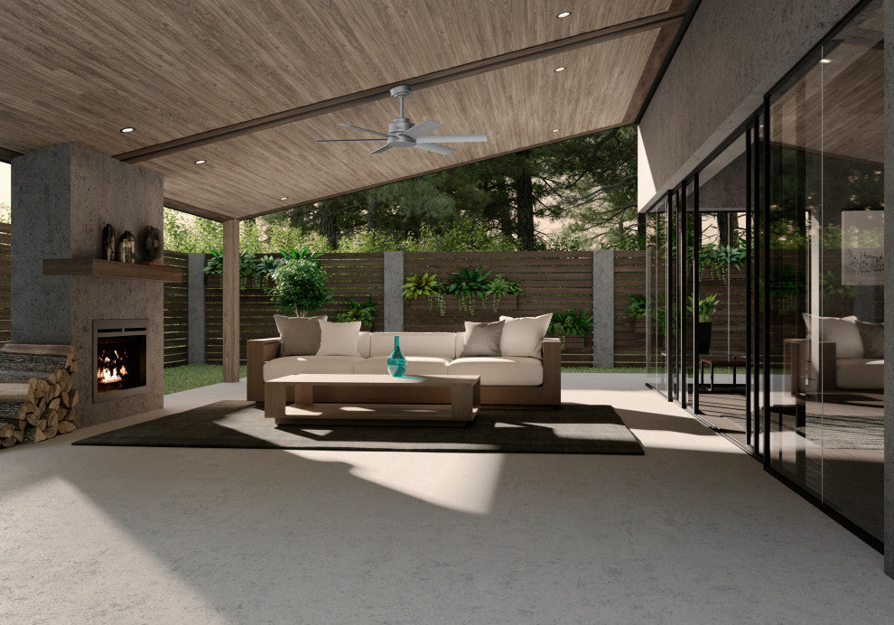 Hunter 52 inch Kennicott Matte Silver Damp Rated Ceiling Fan and Wall Control