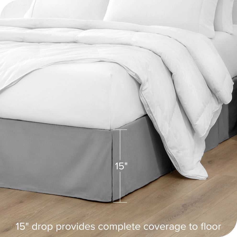 Bare Home Microfiber Bed Skirt , 15" Drop Length, Light Gray, Twin