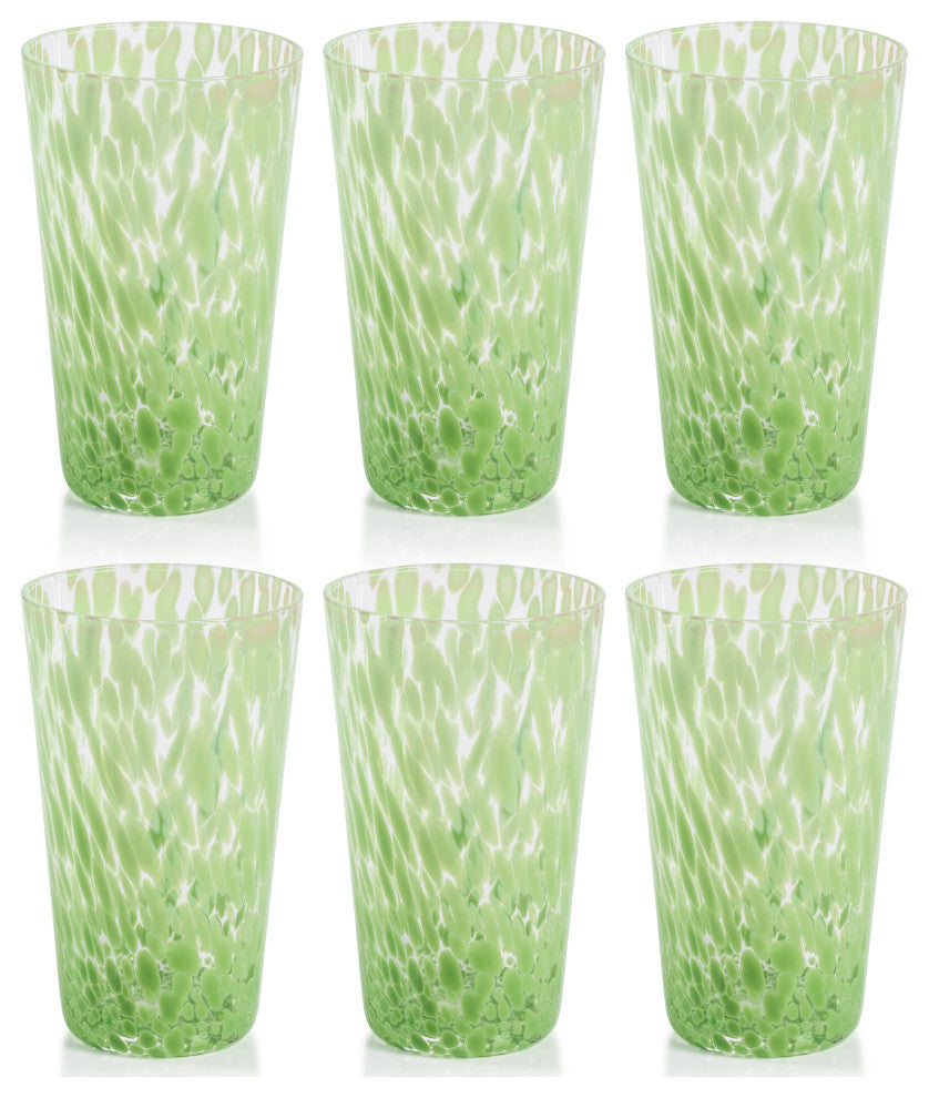 Willa Speckled Highball Glasses, Set of 6, Green
