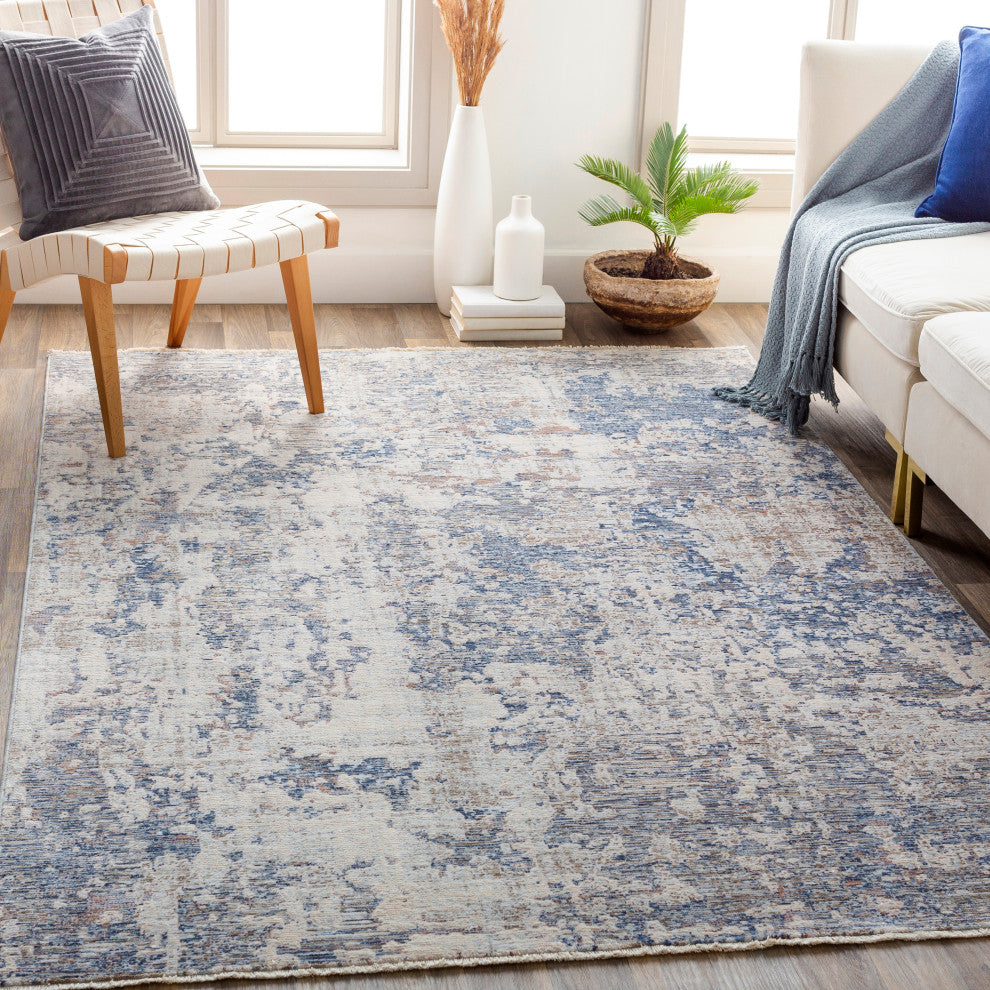 Surya Palazzo PZL-2301 3'3"x8' Rug, Navy/Denim/Pale Blue/Taupe/Cream/White/Blush