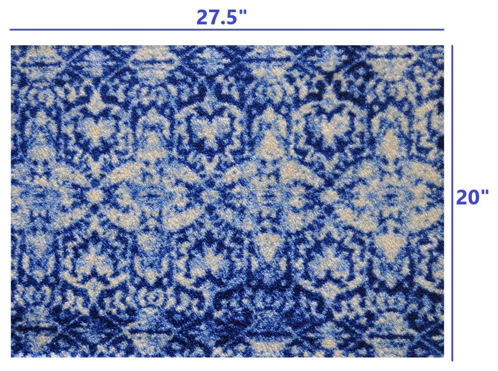 2' x 3' Shades of Blue Vintage Floral Washable Floor Mat