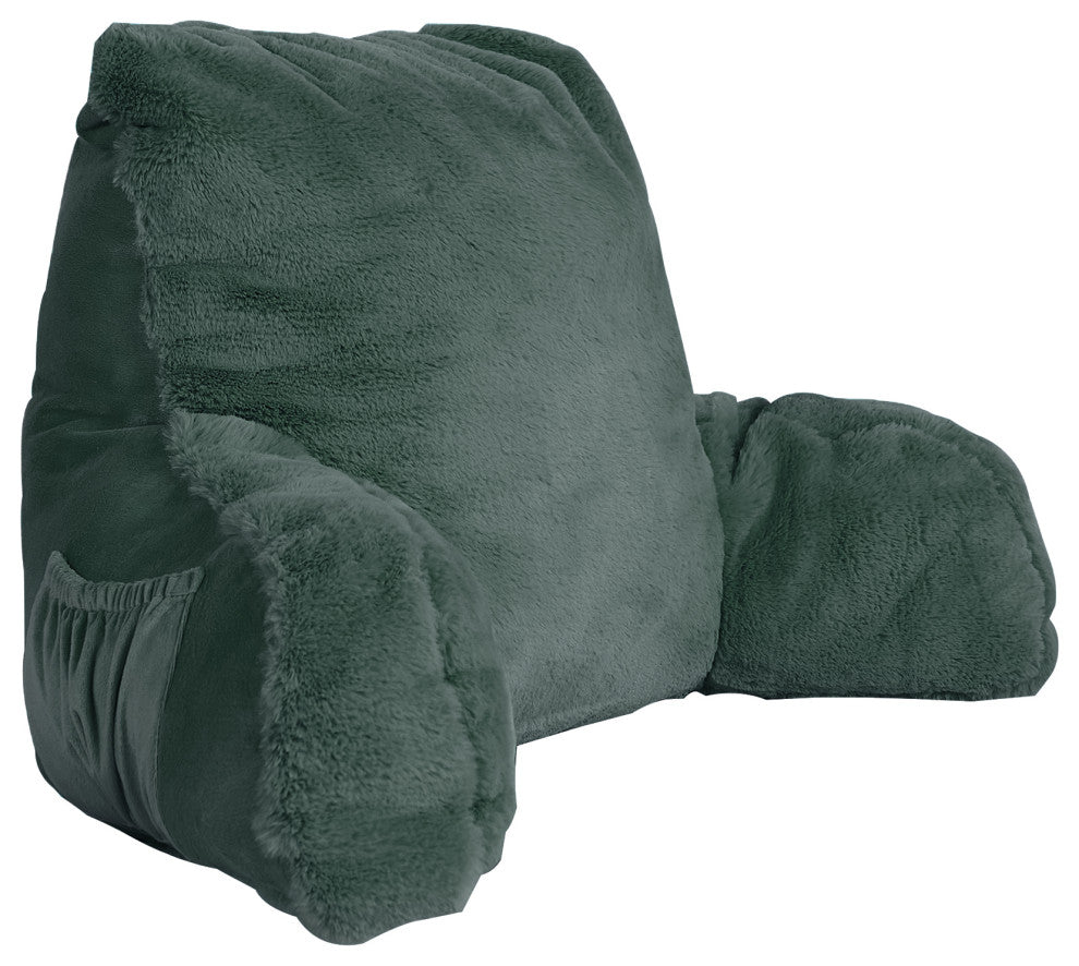 Fox Faux Fur Bedrest, Needs Assembly, Gunmetal, 20"x18"x17"