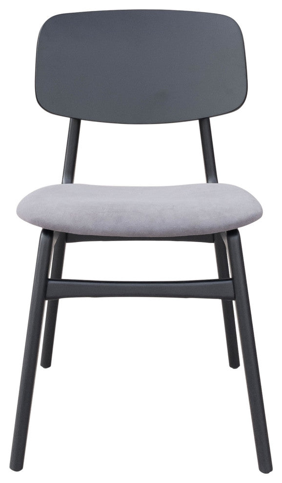 Dining Chair, Set of 2, Fabric, Wood, Gray, Black, Bar Kitchen Cafe Bistro