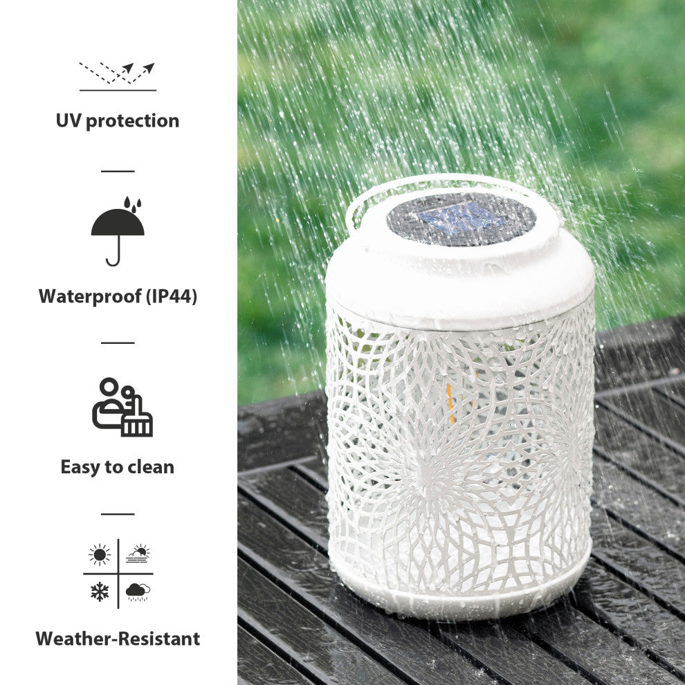 Metal Cutout Solar Powered Hanging Lantern, 2-Piece Set