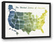 United States Blue and Green Watercolor Map 18x24 Black Floating Framed Canvas