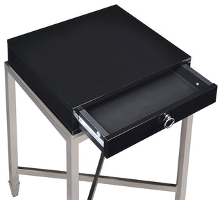 Allura Collection 1-Drawer End Table, Black with Brushed Nickel