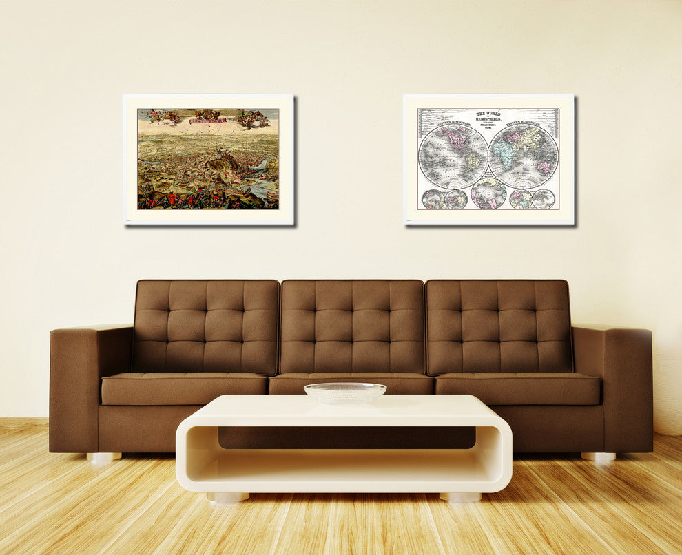 Mountain Fortress Vintage Old Map Print On Canvas With Picture Frame 28" X 37"