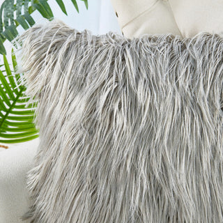 Mongolian Faux Fur Pillow Shell Set, Gray, 20"x20"