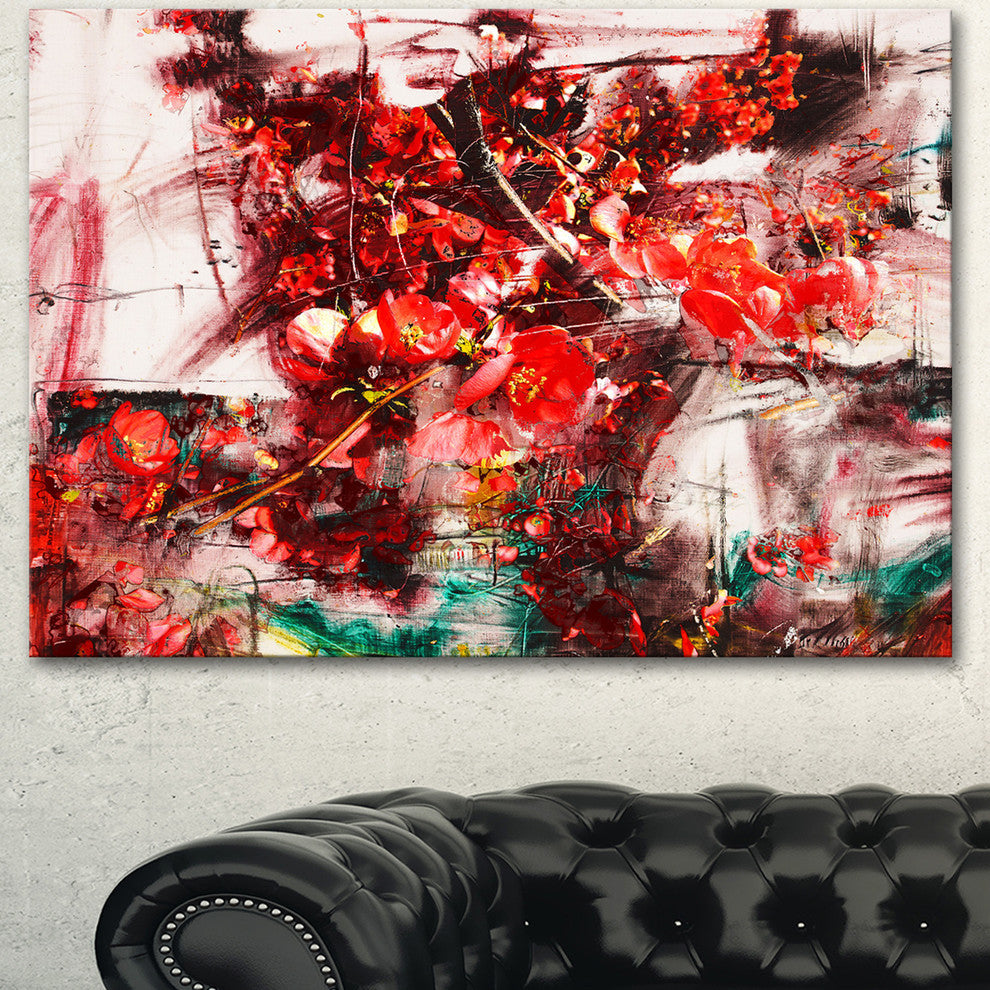 Red Flowers Abstract Background, Large Abstract Canvas Artwork, 40"x30"