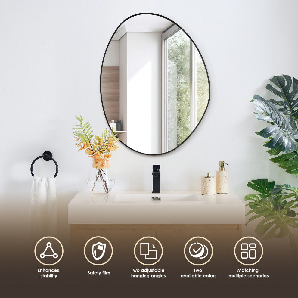 Aura Irregular Framed Bathroom Wall Mirror, Matte Black, 27"