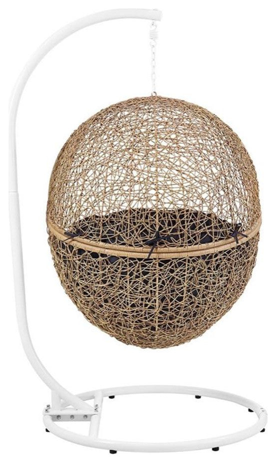 Modway Encase Outdoor Synthetic Rattan Swing Chair in Cappuccino/Navy