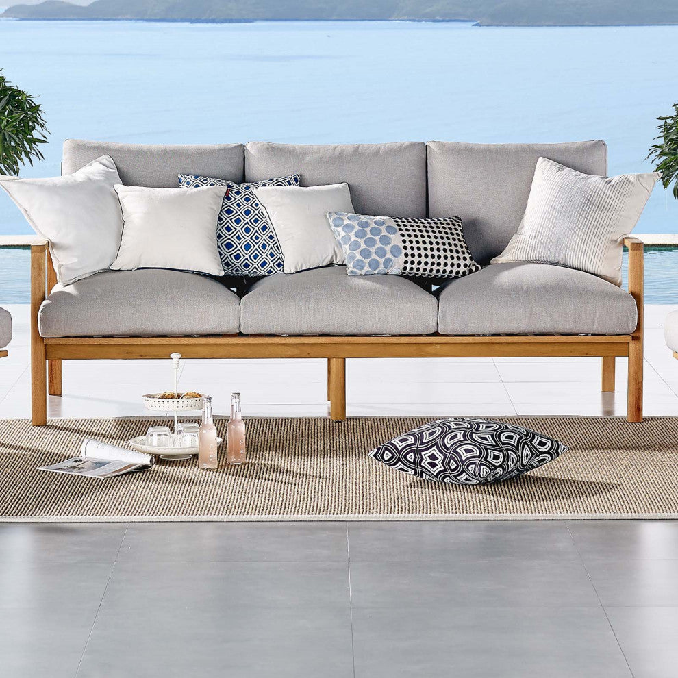 Lounge Sofa, Wood, Brown Natural Gray, Modern, Outdoor Patio Balcony Garden