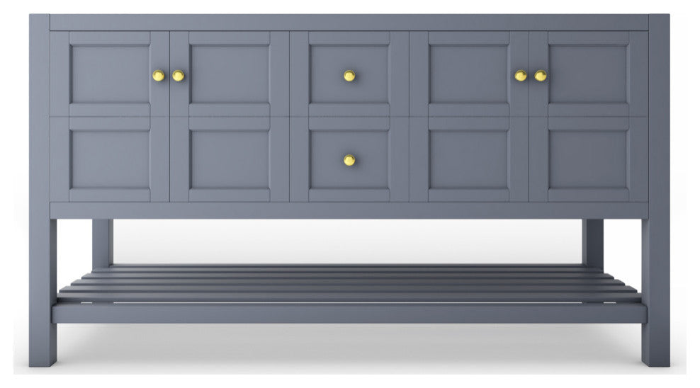 CastelloUSA Alicia 60" Freestanding Vanity, Base Only, Gray, Gold Handles