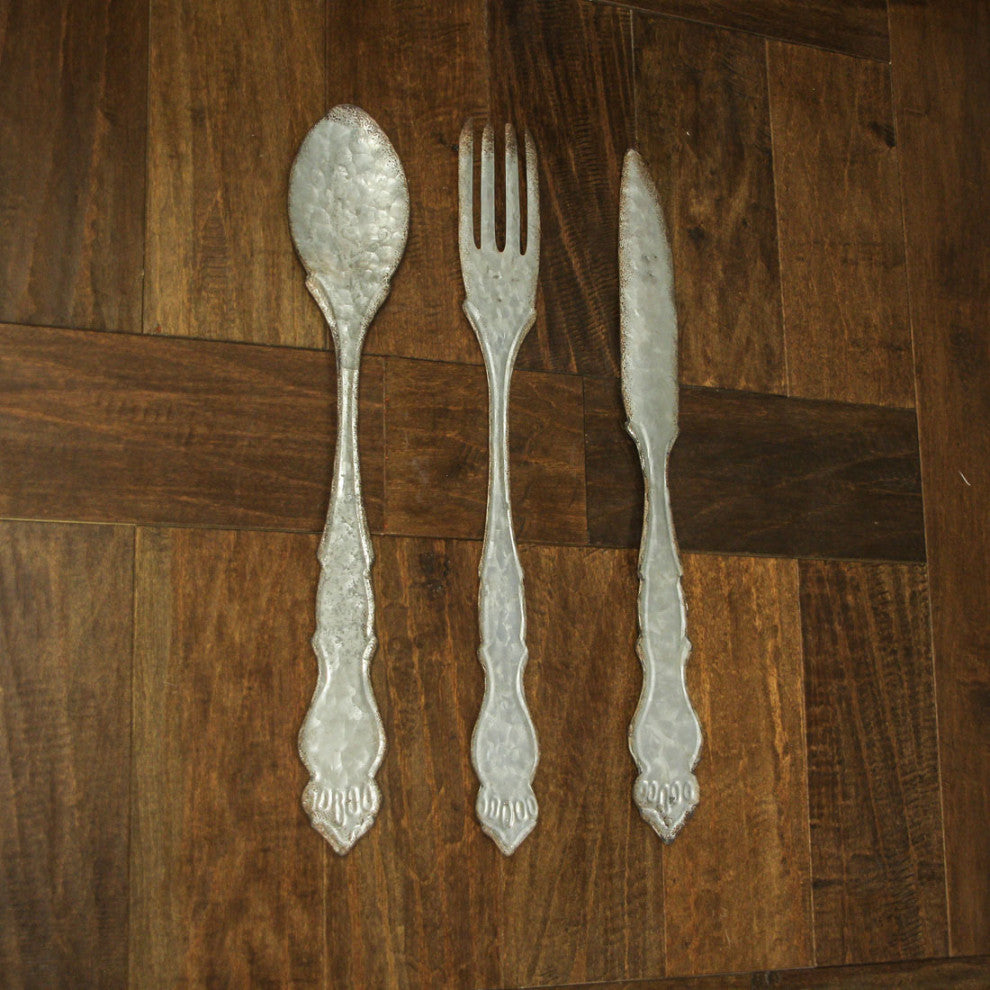Giant Galvanized Metal Fork Spoon Knife Farmhouse Decor Kitchen Wall Hanging Se