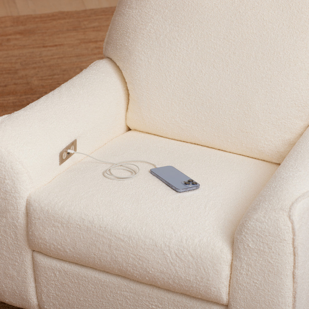 Sunday Power Recliner and Swivel Glider, Chantilly Fleece With Light Wood Base