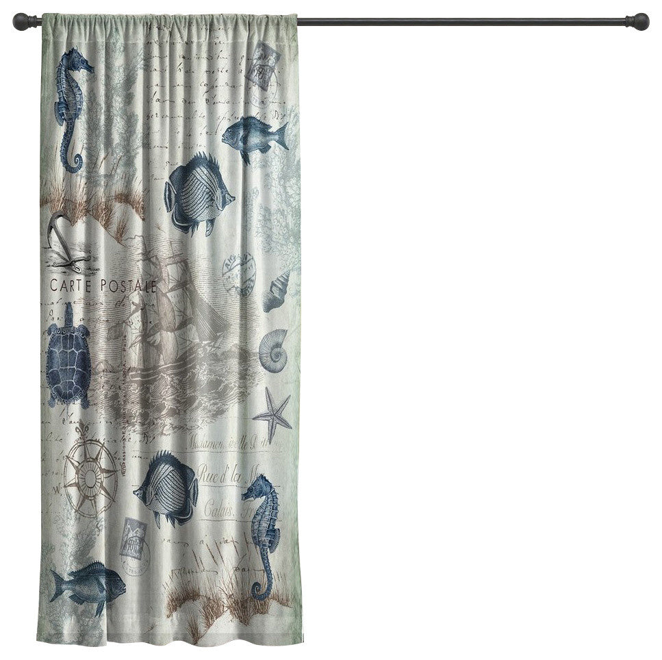 Laural Home Seaside Postcard Sheer Window Curtain, 84"