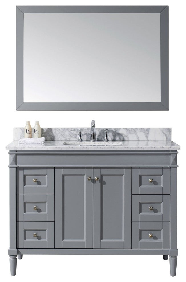 Tiffany 48" Single Bathroom Vanity, Gray, Mirror Included_square Sink