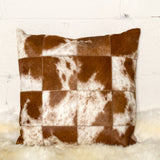 Torino Patchwork Cowhide Pillow, Brown/White, 18"x18"
