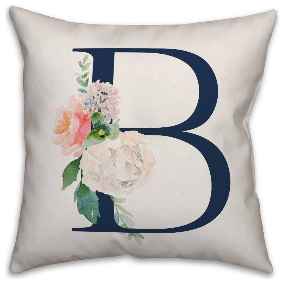 Floral Monogram B 18x18 Indoor/Outdoor Pillow