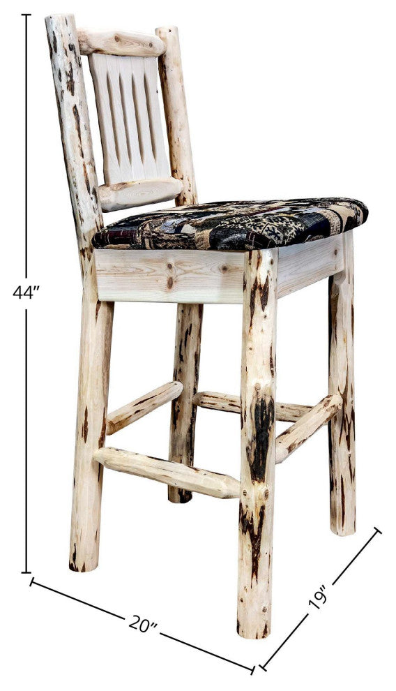 Montana Collection 30" Upholstered Barstool With Back, Natural Finish