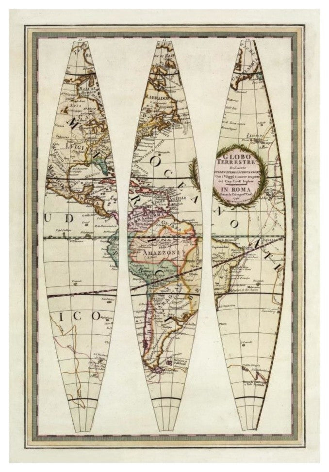 "Globo Terrestre I, 1792" Digital Paper Print by Giovanni Maria Cassini, 23"x32"