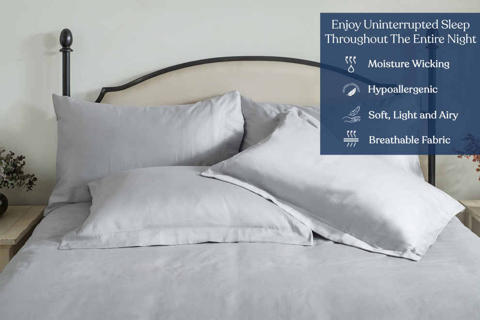 Delara GOTS 100% Organic Cotton Pillowcase Set of 2 400TC, Light Gray, King, 21"x36"
