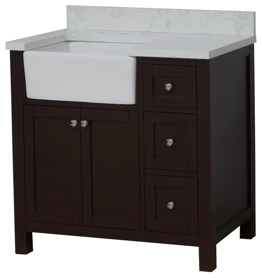 Yorkshire 36" Bathroom Vanity, Chocolate, Engineered Marble