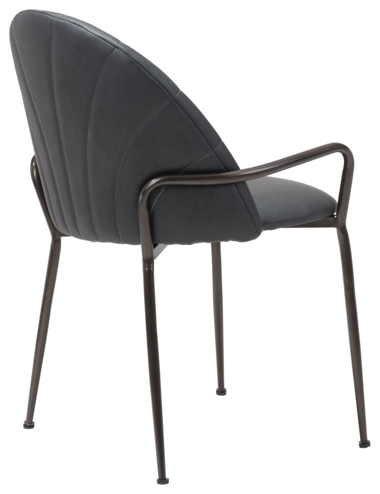 Dining Chair, Set of 2, Faux Vinyl Leather, Steel, Gray, Brown, Cafe