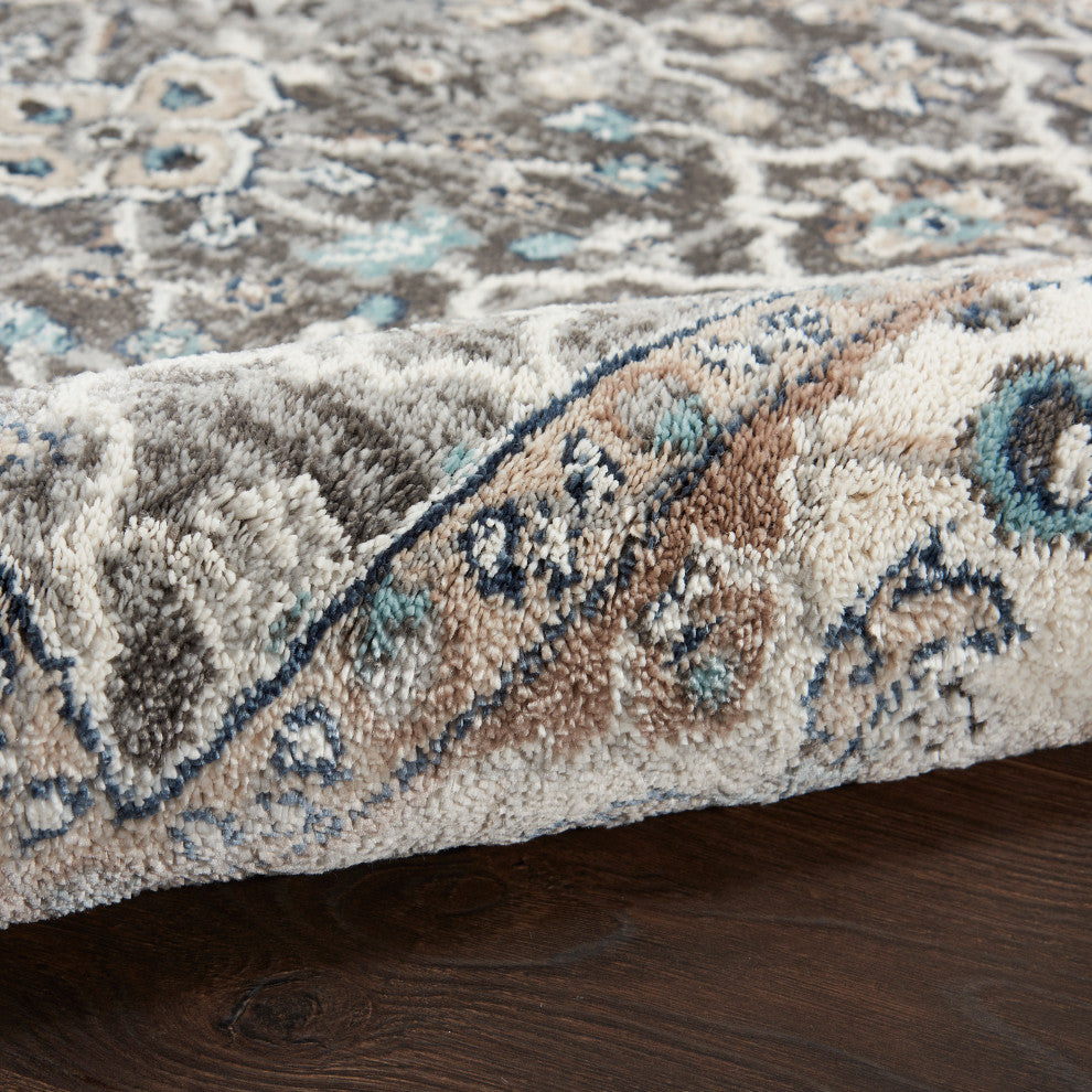 Nourison American Manor 5'3" x 7'3" Blue/Ivory Bordered Indoor Rug, Grey/Ivory, 4'x6', Bordered
