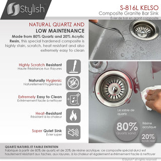 STYLISH 16"Dual Mount Single Bowl Gray Granite Kitchen Sink