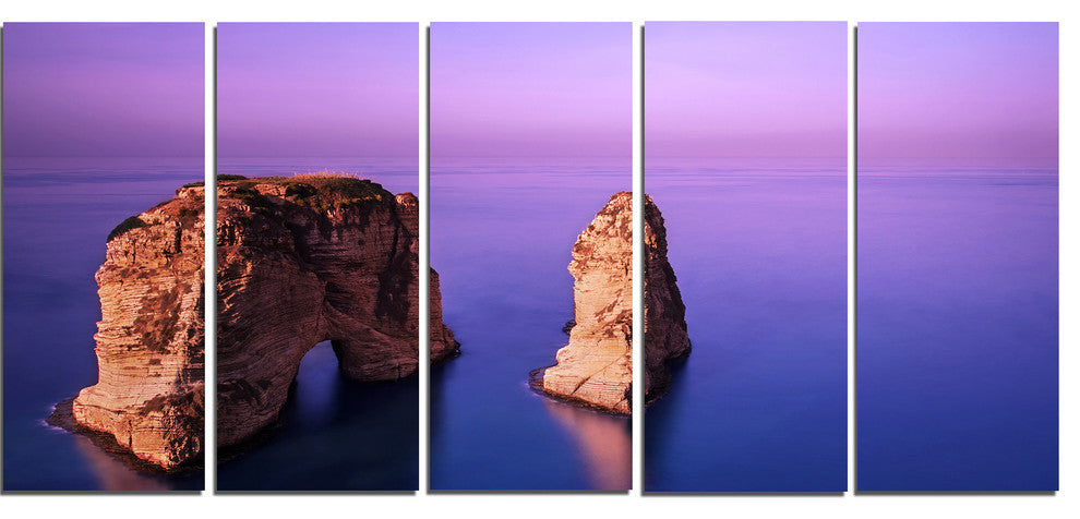 Rawsha Rock on Sunset, Seascape Canvas Art Print, 60"x28", 5 Panels