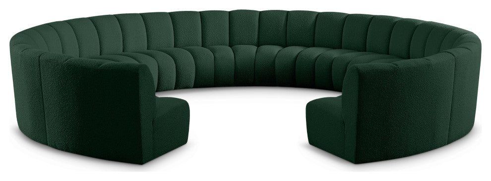 Infinity Black Boucle Fabric Upholstered Arc Shaped Modular Sectional, Green, 11-Piece, Arc-Shaped