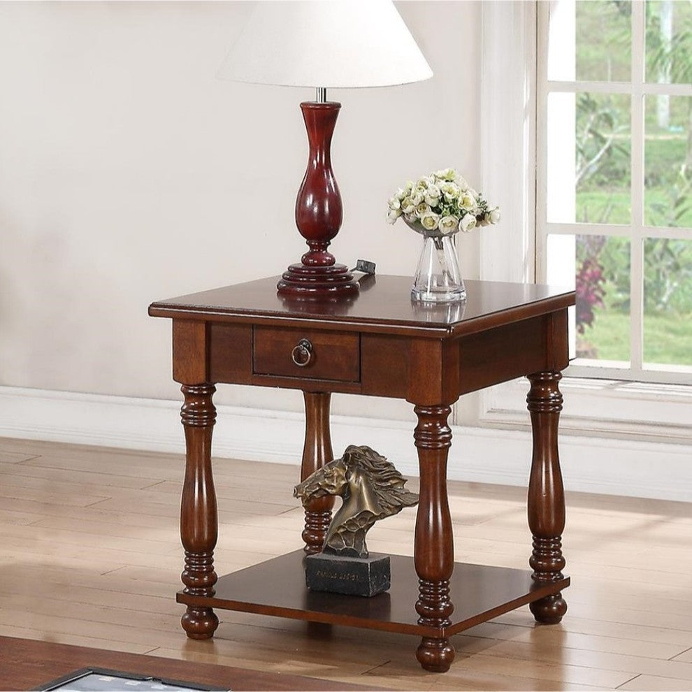 Rubber Wood End Table, Brown