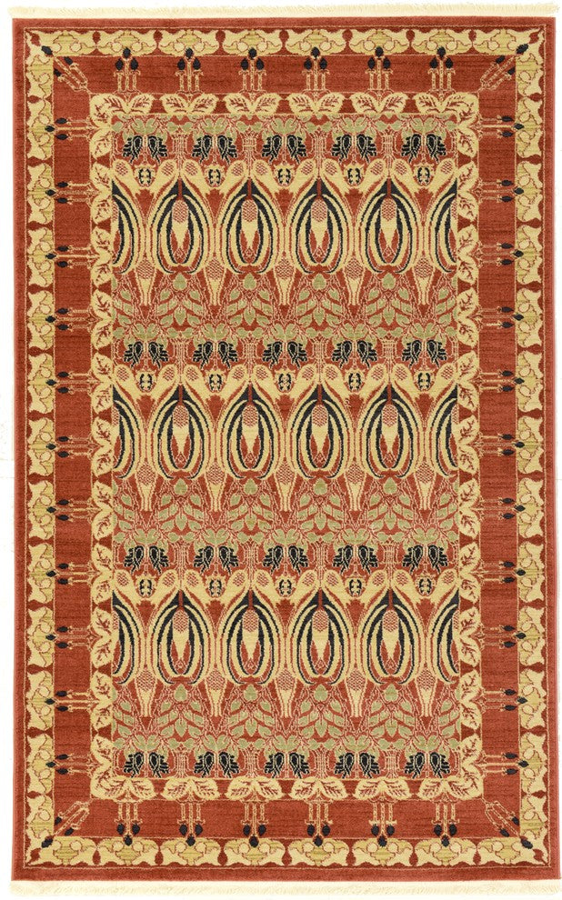Unique Loom Rust Red Carnation Edinburgh 5' 0 x 8' 0 Area Rug