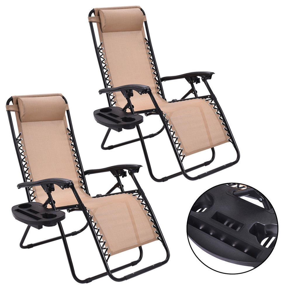 Costway 2PC Zero Gravity Chairs Lounge Patio Folding Recliner W/Cup Holder