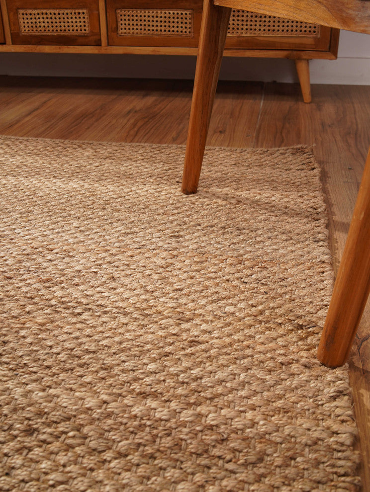 Hand Woven Jute Eco-friendly Area Rug Solid Camel, [Rectangle] 5'x8'