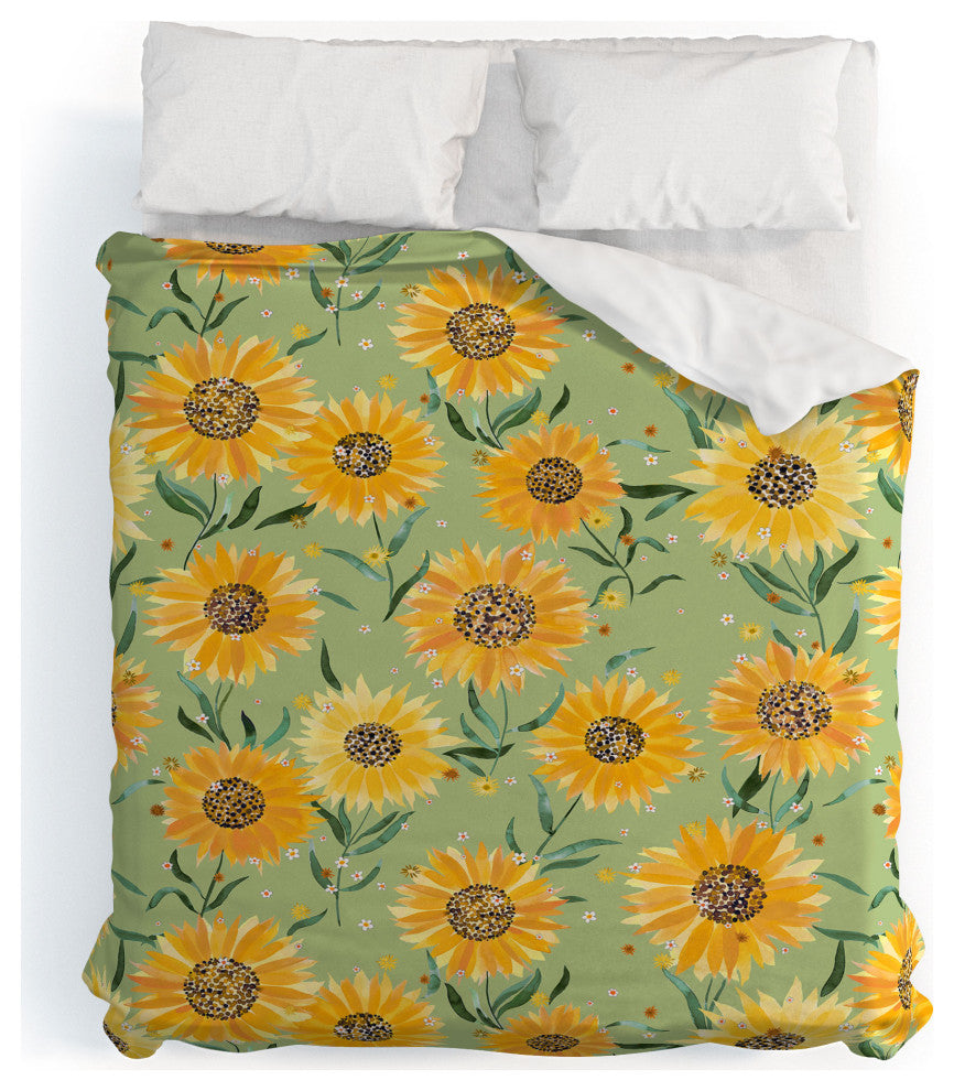 Deny Designs Ninola Design Countryside Sunflowers Summer Green Bed in a Bag, Kin